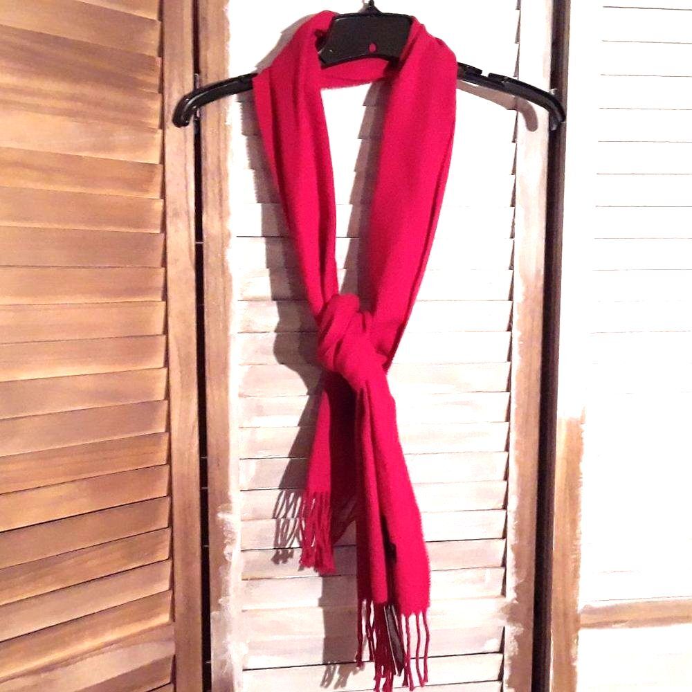 Cejon Red Scarf with Fringe Made In Italy Approximately 65in by 11in